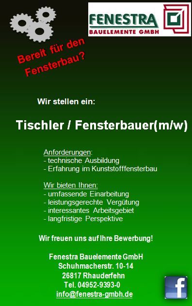 Fenestra Bauelemente GmbH Rhauderfehn Jobangebot Tischler